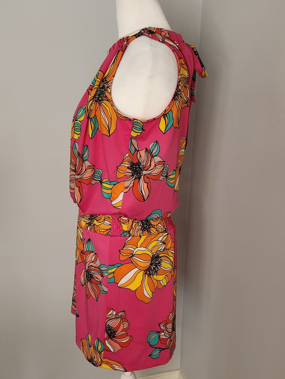 Trina Turk Fuschia, Teal and Orange Floral Halter Mini Dress S - Picture 3 of 10